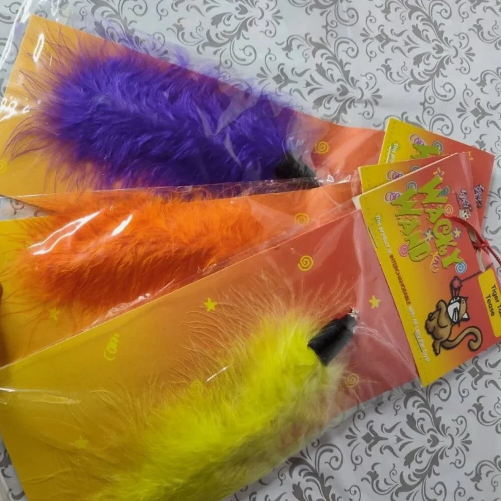 Lot of 3 Lazy Pet Interactive Tail Tease Cat Toy Purple, Orange, & Yellow C11